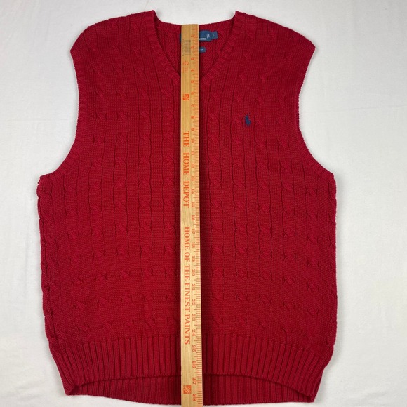 Polo Ralph Lauren Red Cable Knit V-Neck Sweater Vest Mens Large 100% Pima Cotton - Picture 5 of 8